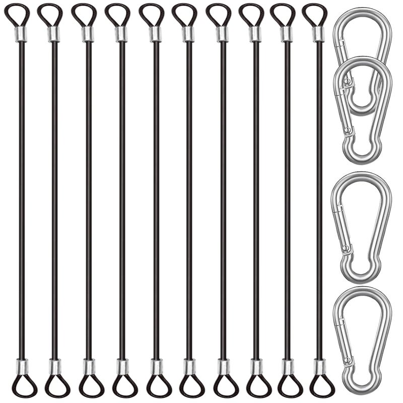 CKANDAY 10 Pack 16 Inch(40cm) Stainless Steel Tethers with 4 Pcs Spring Snap Hook Clips, Steel Wire Cable with Loops Vinyl Cover Coated Short Rope Lanyard Lock Tether Chains, Black - Image 1
